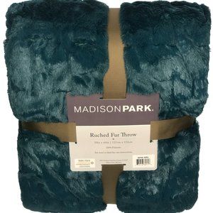 Madison Park TEAL Ultra Soft Ruched Faux Fur Throw Blanket 50X60"